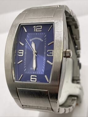 Renaissance Unisex Silver Tone Watch Blue Dial New Battery